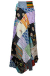 Women’s Black & Purple Floral Wrap Skirt – Cotton Patchwork Boho Long Maxi Skirt One-Size