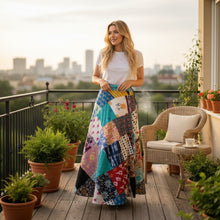  Women’s Blue Multicolour Floral Wrap Skirt – Cotton Patchwork Bohemian Maxi Skirt  One-Size