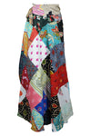 Bohemian Floral Patchwork Wrap Skirt – Mixed Color Cotton Long Maxi Skirt One-Size