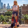 Blue Multicolor Floral Patchwork Skirt – Bohemian Cotton Wrap Maxi Skirt for Women One size