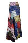 Blue Multicolor Floral Patchwork Skirt – Bohemian Cotton Wrap Maxi Skirt for Women One size