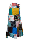 Sunshine Patchwork Wrap Skirt – Mixed Cotton Summer Boho Wrap Around Skirt