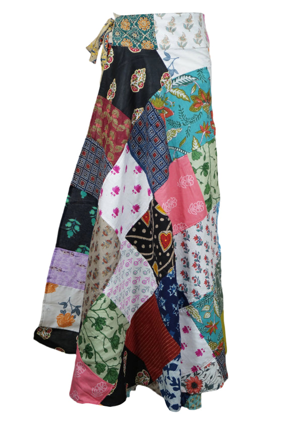 Sunshine Floral Patchwork Wrap Skirt – Cotton Boho Wrap Around Long Skirt
