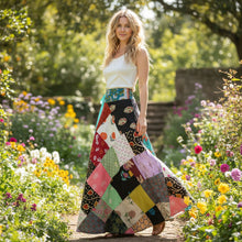  Rose Red Floral Patchwork Hippie Skirt – Cotton Long Boho Wrap Around Skirt