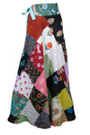 Rose Red Floral Patchwork Hippie Skirt – Cotton Long Boho Wrap Around Skirt