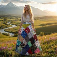  Hippie Patchwork Cotton Wrap Skirt – Multi-Coloured Long Boho Wrap Around Skirt