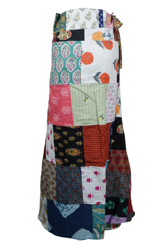 Black Floral Patchwork Wrap Skirt – Bohemian Hippie Gypsy Style Cotton Skirt