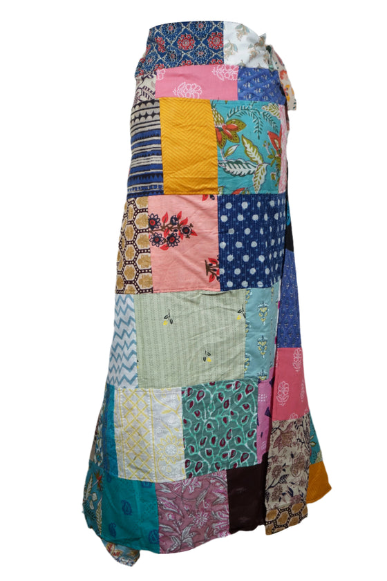 Pink Floral Patchwork Wrap Skirt – Hippie Cotton Long Boho Wrap Around Skirt