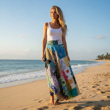  Sky Blue Boho Patchwork Wrap Skirt – Women’s Summer Cotton Wrap Around Skirt