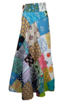 Sky Blue Boho Patchwork Wrap Skirt – Women’s Summer Cotton Wrap Around Skirt