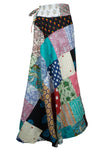 Colorful Blue Cotton Patchwork Skirt – Unique Boho Summer Maxi Skirt 