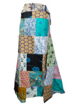 Colorful Blue Cotton Patchwork Skirt – Unique Boho Summer Maxi Skirt 