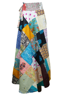  Women Maxi Skirt Multicolor Boho Patchwork Wrap Skirt in Soft Cotton