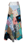 Sea Blue Floral Patchwork Hippie Skirt – Women’s Boho Cotton Beach Cover-Up