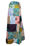 Sea Blue Floral Patchwork Hippie Skirt – Women’s Boho Cotton Beach Cover-Up