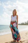 Navy Blue Boho Floral Patchwork Skirt – Summer Beach Cover-Up Wrap Skirt
