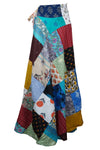 Sea Blue Patchwork Boho Skirt – Unique Cotton Gypsy Wrap Skirt for Summer