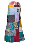 Sea Blue Patchwork Boho Skirt – Unique Cotton Gypsy Wrap Skirt for Summer