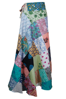  Women Long Length Skirt for Summer in Sapphire Blue Patchwork Beach Cover Up
