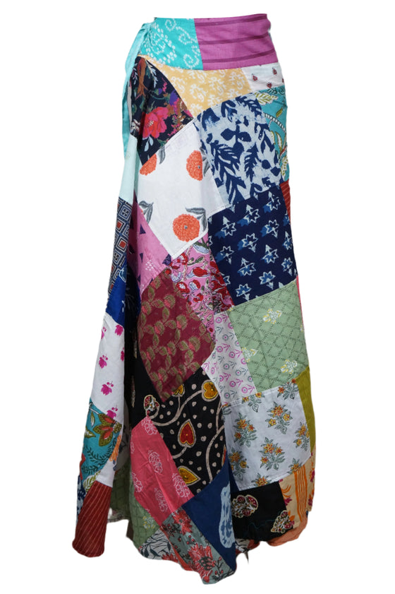 Boho Chic White Patchwork Long Skirt – Flowy Summer Beach Cover-Up for Women