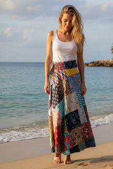  Arctic Blue Bohemian Hippie Cotton Wrap Skirt – Exotic Flowy Boho Skirt for Women
