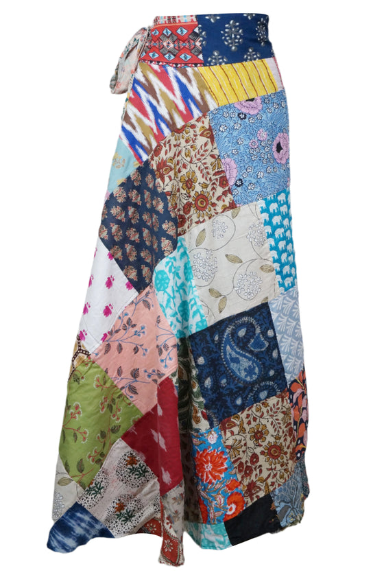 Arctic Blue Bohemian Hippie Cotton Wrap Skirt – Exotic Flowy Boho Skirt for Women