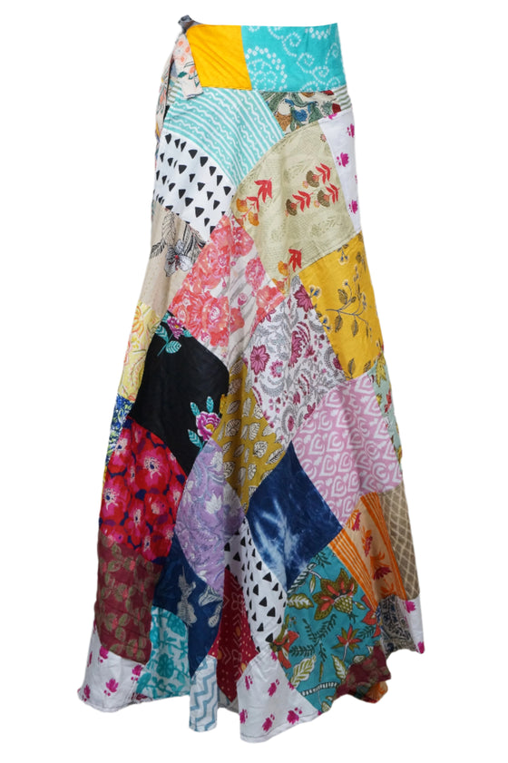 Bohemian Hippie Wrap Skirt in Pink & Multicolor Cotton – Vibrant Flowy Boho Skirt 