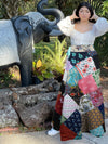 Women Long Skirt for Summer in Multicolour Red Patchwork Beach Cover Up