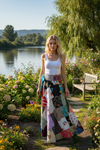 Boho Beach Skirt – Unique Retro Black Cotton Patchwork Maxi Skirt for Summer