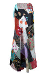 Boho Beach Skirt – Unique Retro Black Cotton Patchwork Maxi Skirt for Summer