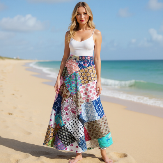 Mixed Blush Pink Bohemian Floral Wrap Skirt – Chic Handmade Hippie Beachwear