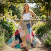 Beige Boho Patchwork Floral Wrap Skirt | Colorful Free-Spirited Style for Beach Vibes