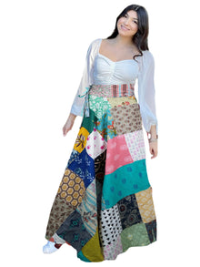  Teal Blue Boho Floral Wrap Skirt – Colorful Hippie Chic Beach Cover-Up