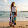 
Light Pink Boho Patchwork Floral Wrap Skirt – Free-Spirited Beach Style

