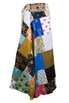 Long Boho Patchwork Wrap Around Skirt – Multicolor Cotton Maxi Skirt for Women One Size