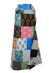 Long Boho Patchwork Wrap Around Skirt – Multicolor Cotton Maxi Skirt for Women One Size