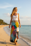 Vibrant Blue Patchwork Wrap Skirt – Free-Spirited Floral Boho Beach Skirt for Women One Size