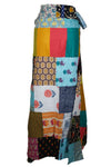 Vibrant Blue Patchwork Wrap Skirt – Free-Spirited Floral Boho Beach Skirt for Women One Size