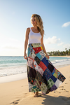 Women’s Multicolor Red Patchwork Long Skirt – Boho Summer Beach Wrap Skirt 