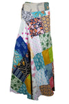 Boho Chic Blue Multicolor Patchwork Long Skirt – Effortless Summer Beach Cover-Up