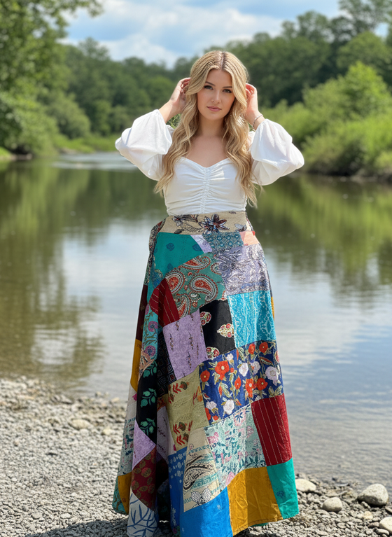 Cerulean Blue Multi Boho Floral Wrap Skirt – Effortless Elegance for Summer Vibes