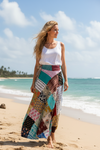 Boho Blue Multi-Floral Wrap Skirt – Flowing Elegant Summer Skirt for Women