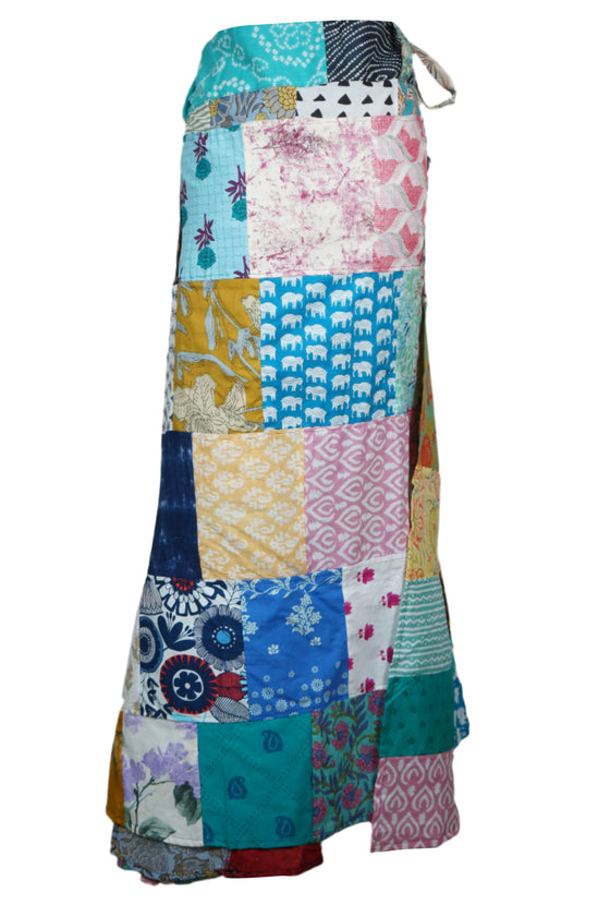 Boho Blue Multi-Floral Wrap Skirt – Flowing Elegant Summer Skirt for Women