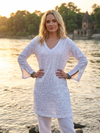 White Sequin Embroidered Cotton Tunic Dress | Summer Bohemian Kurti for Women