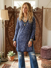 Midnight Blue Sequin Embroidered Cotton Tunic Dress | Summer Boho Chic Dress S