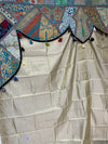 Indian Wall Decor Boho Blue Valence Toran Silver curtain, Embroidered Window Topper