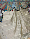Indian Wall Decor Boho Blue Valence Toran Silver curtain, Embroidered Window Topper