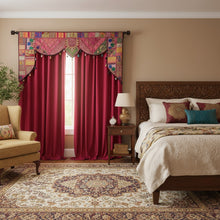  Retro Pink Embroidered Indian Toran Window Topper with Matching Curtains 