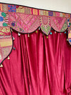 Retro Pink Embroidered Indian Toran Window Topper with Matching Curtains 
