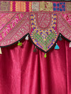 Retro Pink Embroidered Indian Toran Window Topper with Matching Curtains 